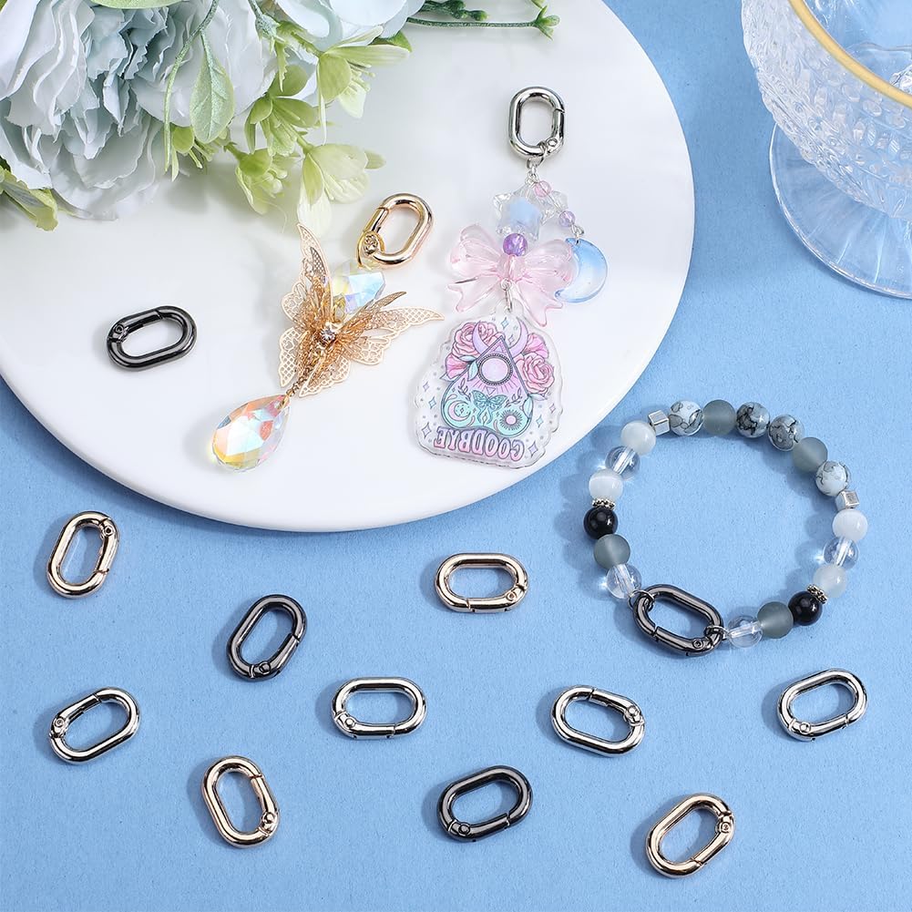SUNNYCLUE 1 Box 30Pcs Alloy Oval Key Ring Spring Gate Rings Metal Gold Silver Black Carabiner Buckle Clip Clasps Purse Trigger Snap Hook Gate Key O Ring for Jewelry Making Keyring Bag Diy Craft Supply - Image 4