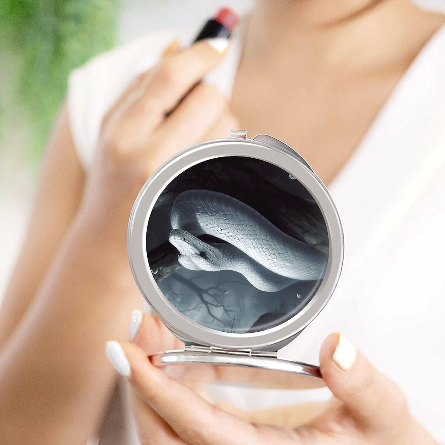 White Snake Travel Makeup Mirror Compact for Purse Pocket image 4