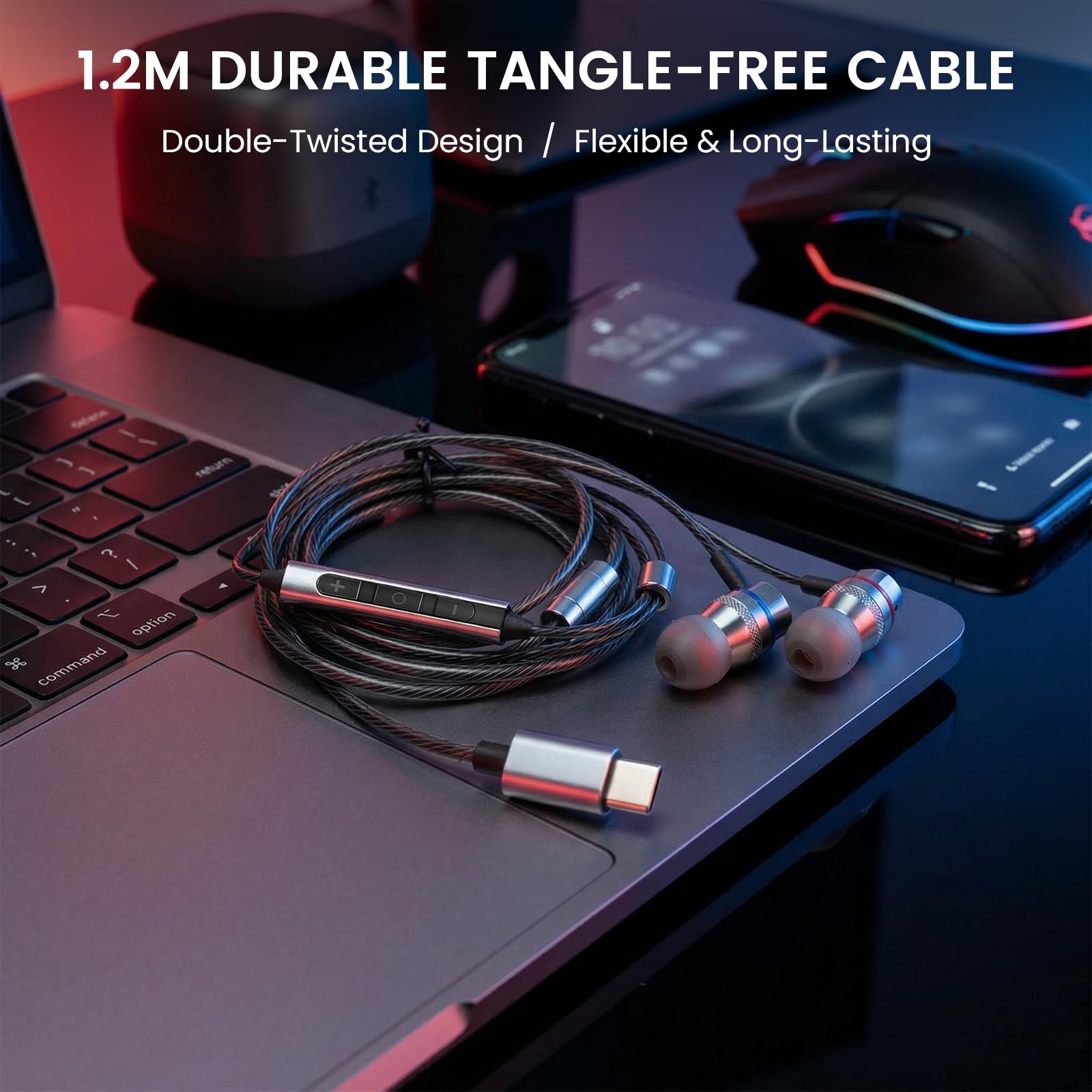 HIFI WALKER A1 Przewodowe słuchawki z mikrofonem, słuchawki douszne USB-C, krystalicznie czysty dźwięk dynamiczny, wysokiej rozdzielczości słuchawki do muzyki i połączeń