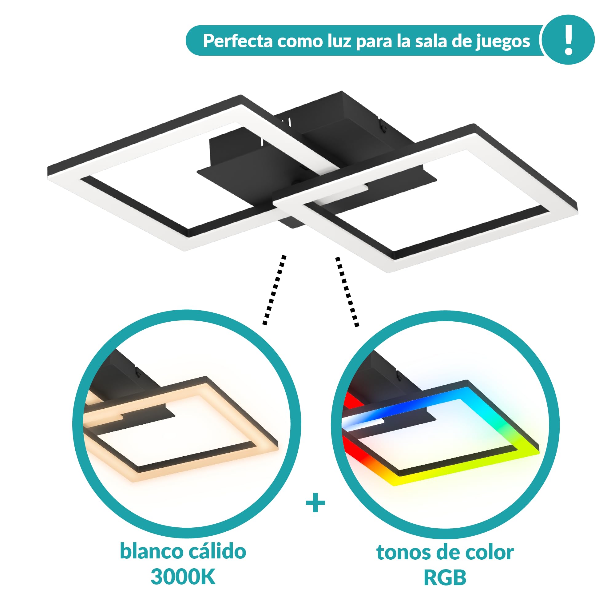 Eglo RGBIC Lámpara de techo led con diseño geométrico y efectos de luz | decoración para salón de juegos y fiestas, iluminación de techo con mando a distancia, blanco cálido y RGB, metal negro