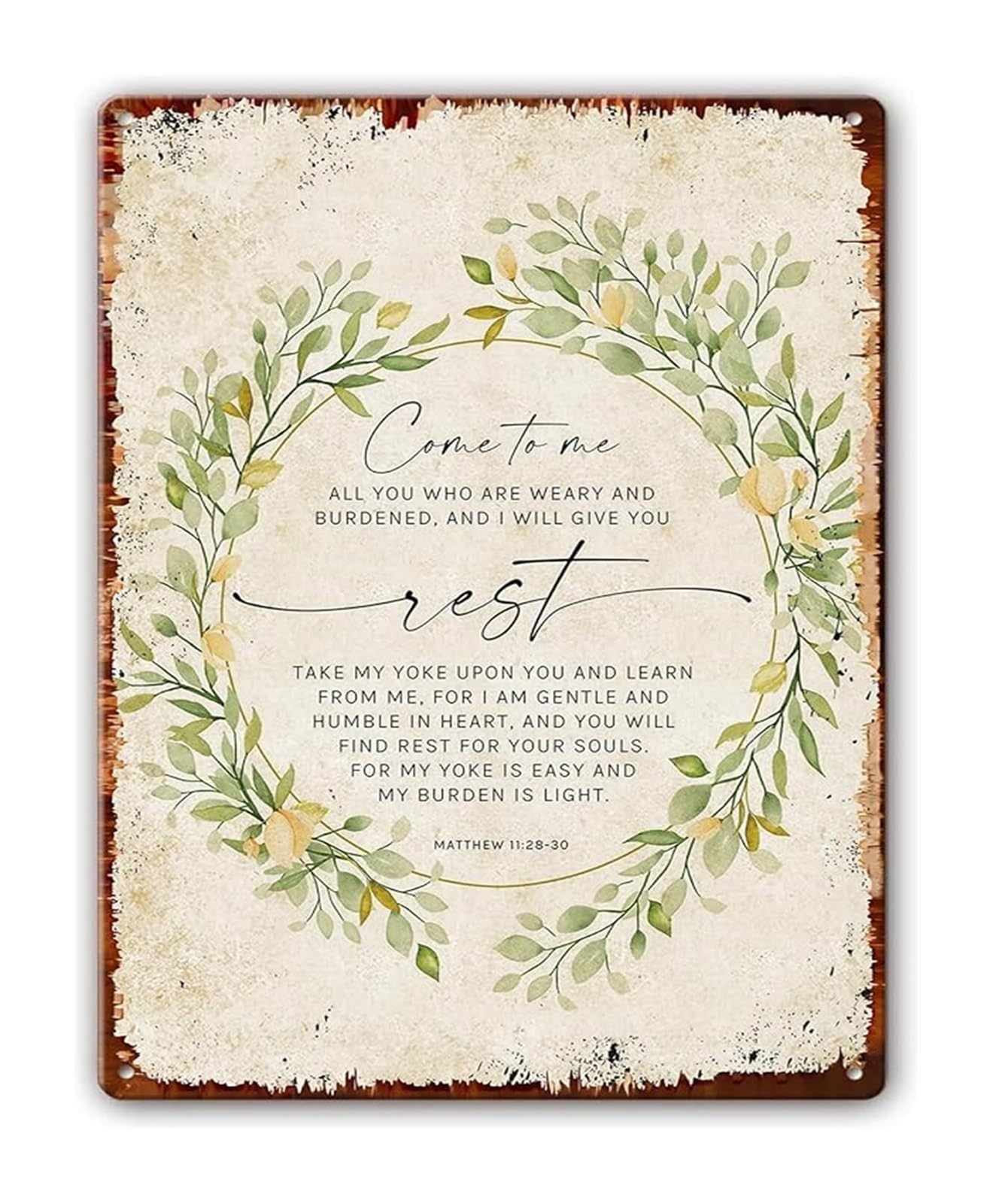 EKFBQBGW Matthew 11 28-30 Come To Me For Rest Inspirational Metal Sign Bible Verse Wall Decor for Prayer Room (8 X 12 in)