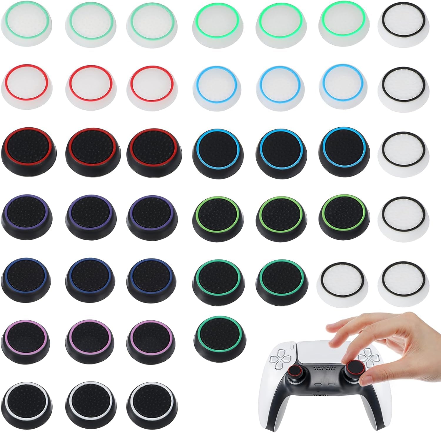 GET IN THE GAME Thumb Grips for PS5, PS4, Xbox One, Switch, 12 Pairs/24 Pcs, Anti-Slip Silicone Joystick Caps for Controller and Gamepad, Enhanced Grip and Protection-image-38