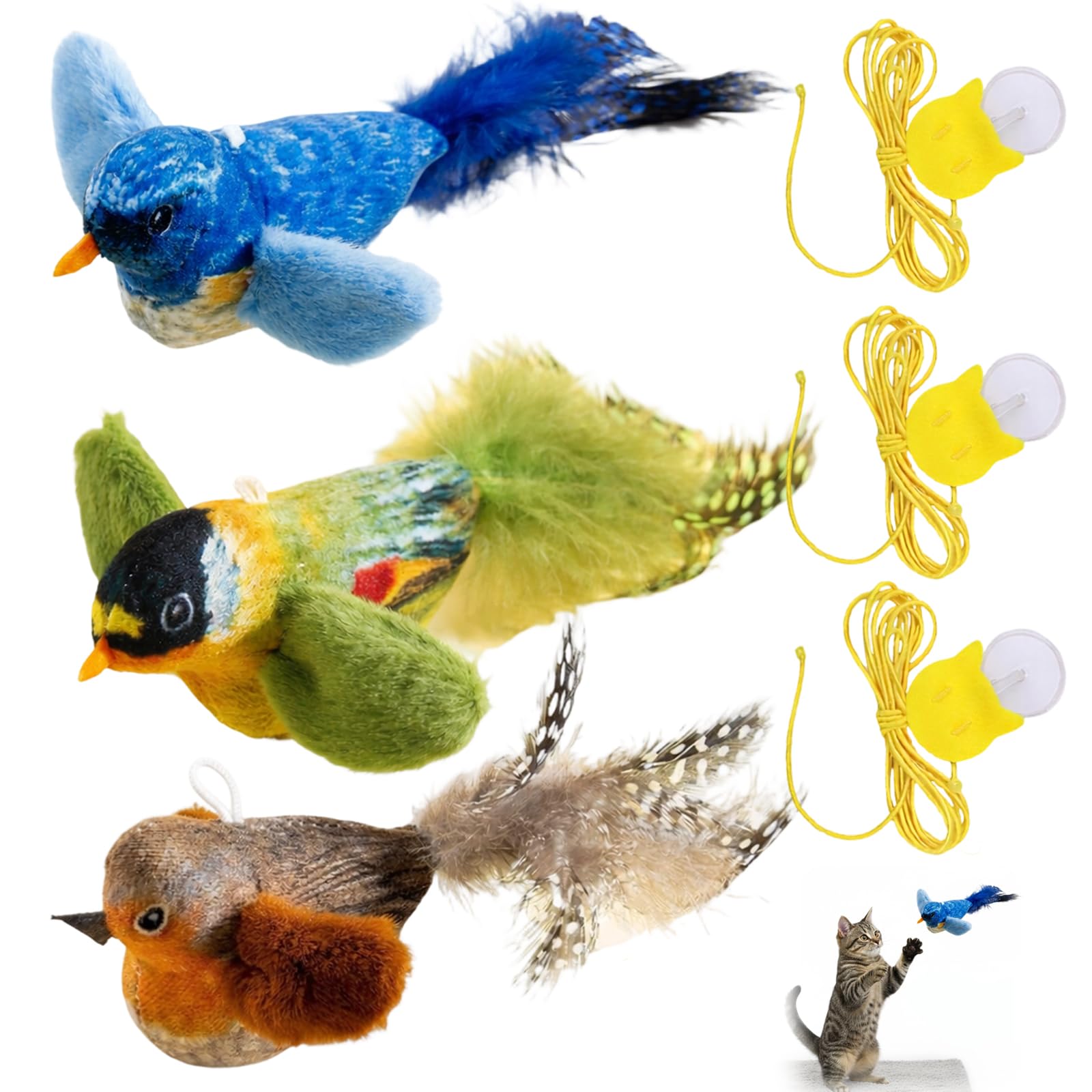 YREYBN Flying Bird Cat Toy, Flapping Bird Cat Toy with Squeaky Sound & Feather Tail, Hanging Cat Toy, Touch Activated Hanging Plush Feather for Indoor, Cat Bird Toy Flapping Flying