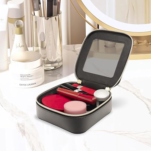 Miniatura 10 de Clear Makeup Bag Double Layer Two Sided With Zipper Brown Square Cosmetic Large Make Up Case Compartments Brush Travel Leather Toiletry Women