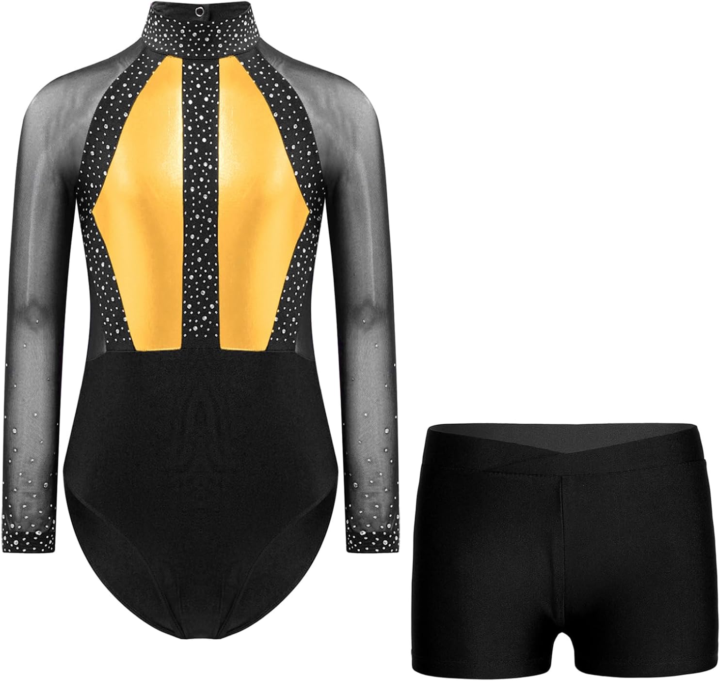 Kids Girls Long Sleeve Gymnastic Leotard Unitard Jumpsuit with Shorts Dance Costume