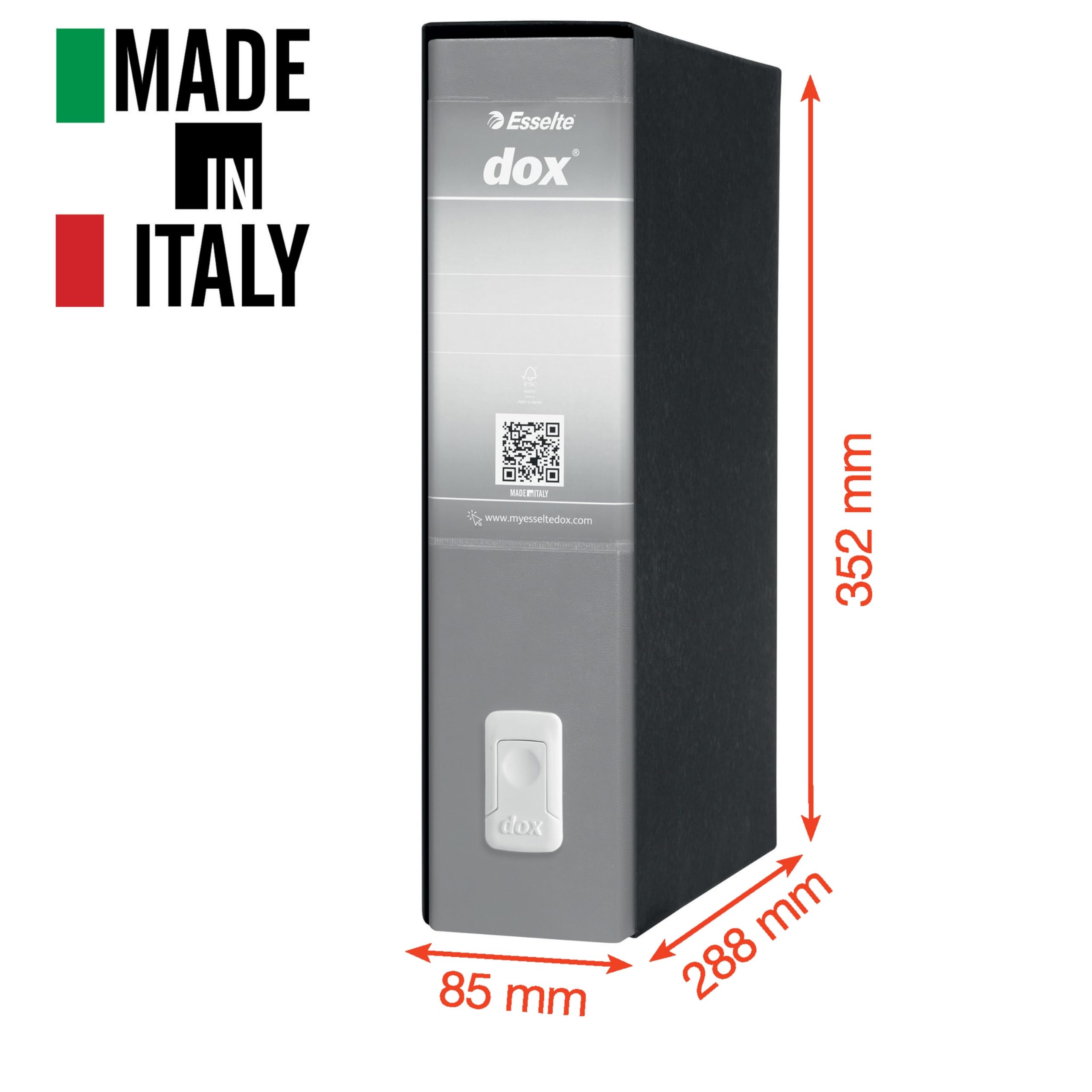 Esselte DOX 2 - 6 Registratori con custodia A4 e meccanismo a leva, Raccoglitori con leva formato Protocollo (23x33cm) con Dorso da 8 cm, Bordeaux, 85 x 352 x 288 mm, Conf.da 6 pezzi, D26205