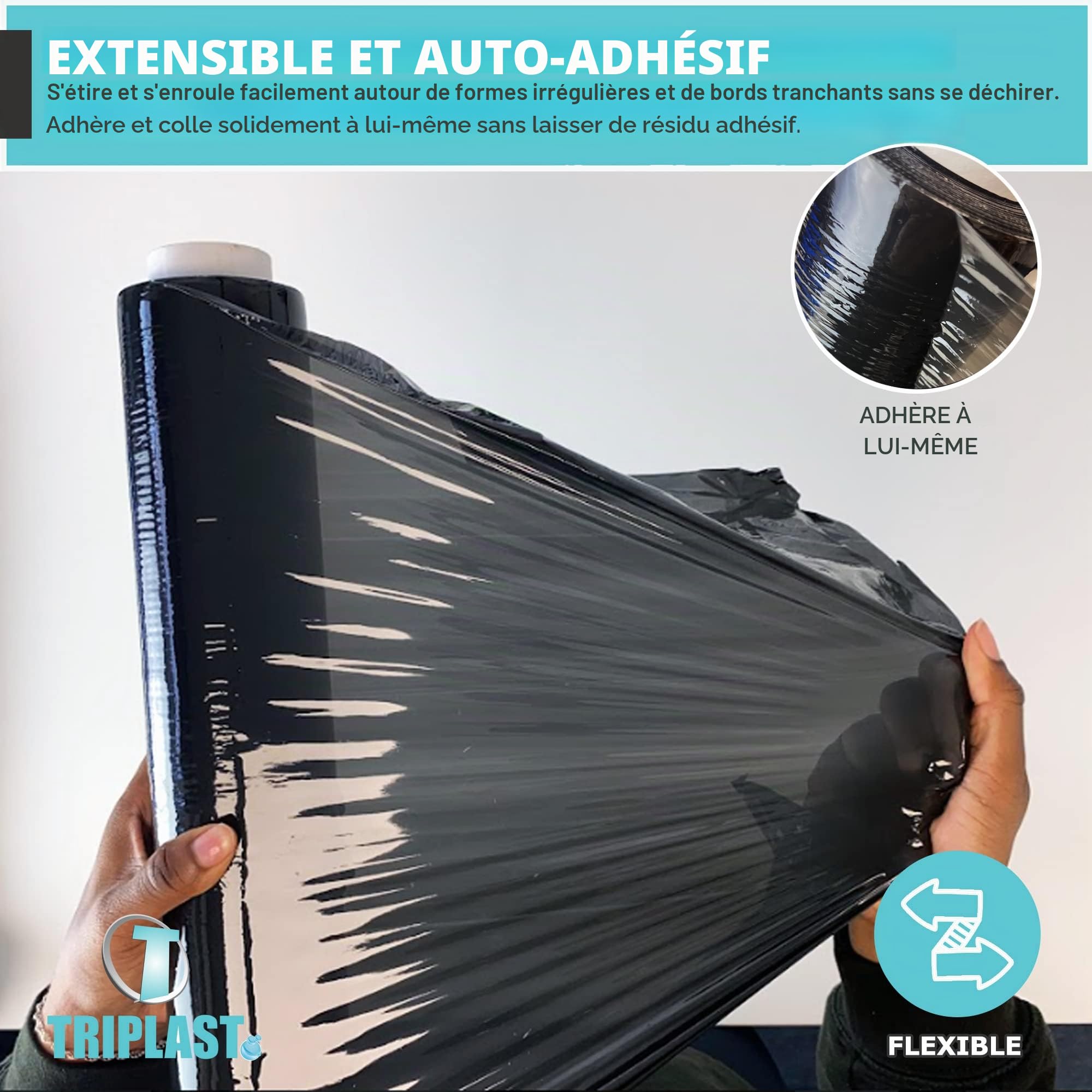 Triplast 400 mm x 250 m film étirable pour palette – Noir (Lot de 2)