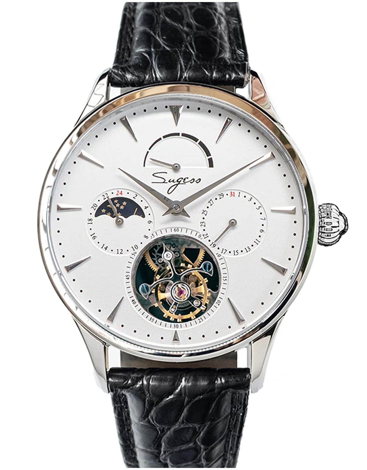 Sugess SU8007SW2 Tourbillon Master Seagull ST8007 Uhrwerk Saphirglas Herren Mechanische Uhr 1963, silber, 41 mm, Armband