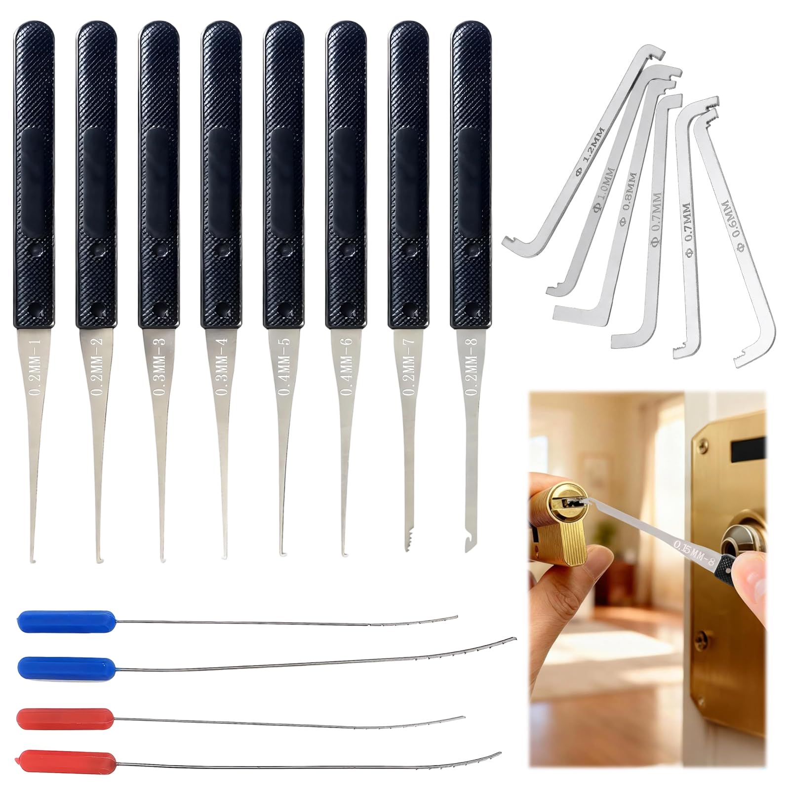 Hocklliy 18 Pcs Lock Pick Set, 0.2‑0.4Mm Broken Tap Extractor, Lock Pick Tension Wrench For Accurate Keyhole Maintenance & Emergency Locksmi