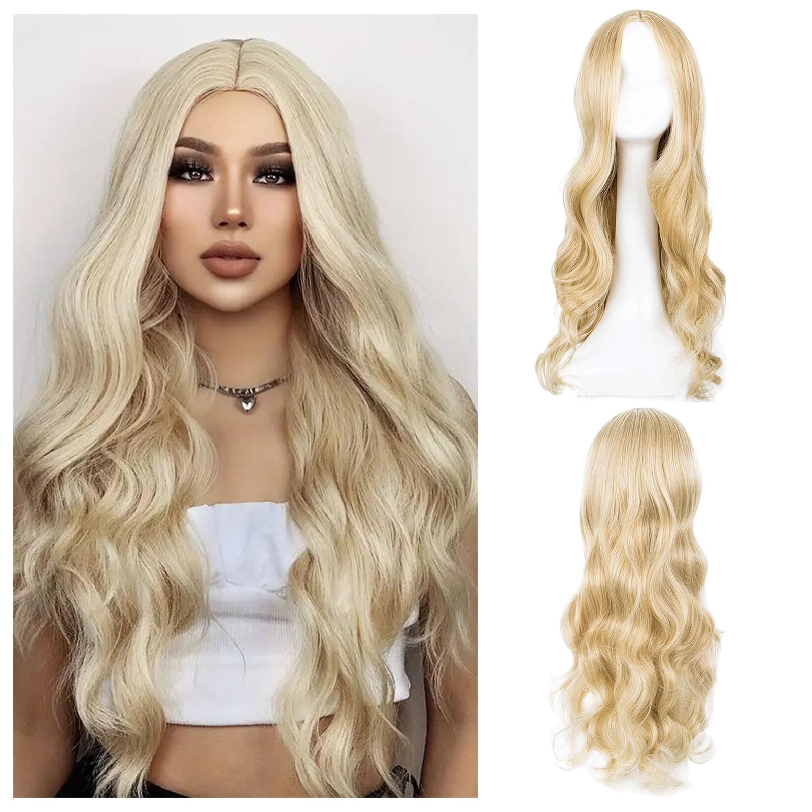 SAIIURV Blonde Long Curly Full Hair Wig for Women 28" 70cm Long Curly Wave Wigs, Ladies Fancy Dress Wig - Image 4