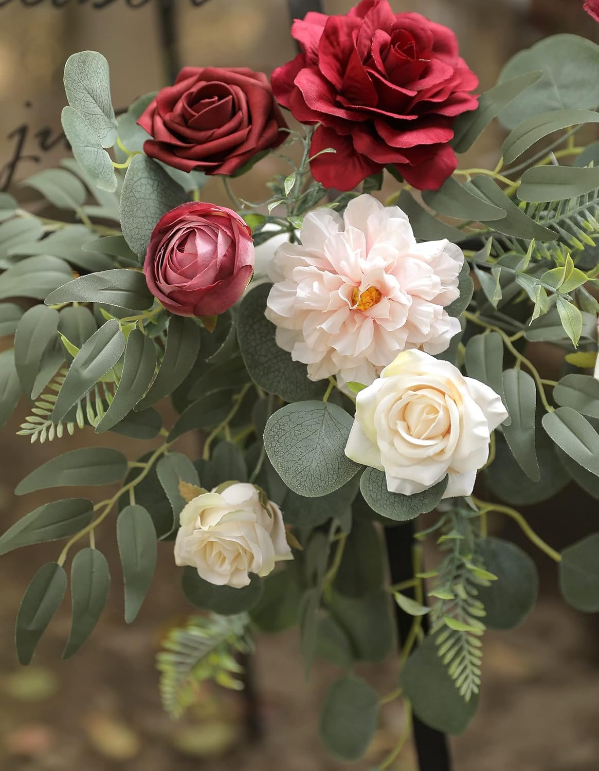 YYHUAWU Artificial Flowers Combo Set Fake Flower Leaf Box with Stems for DIY Wedding Bouquets Centerpieces Flower Arrangements Decorations Baby Shower Party Home Decorations (Burgundy) - Image 5