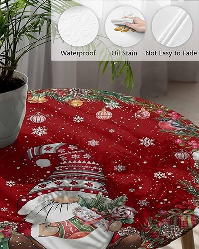 Miniatura 3 de Mantel redondo ajustable de Navidad con borde elástico, mantel redondo de gnomo de Navidad con borde elástico, mantel impermeable con cono de pino y