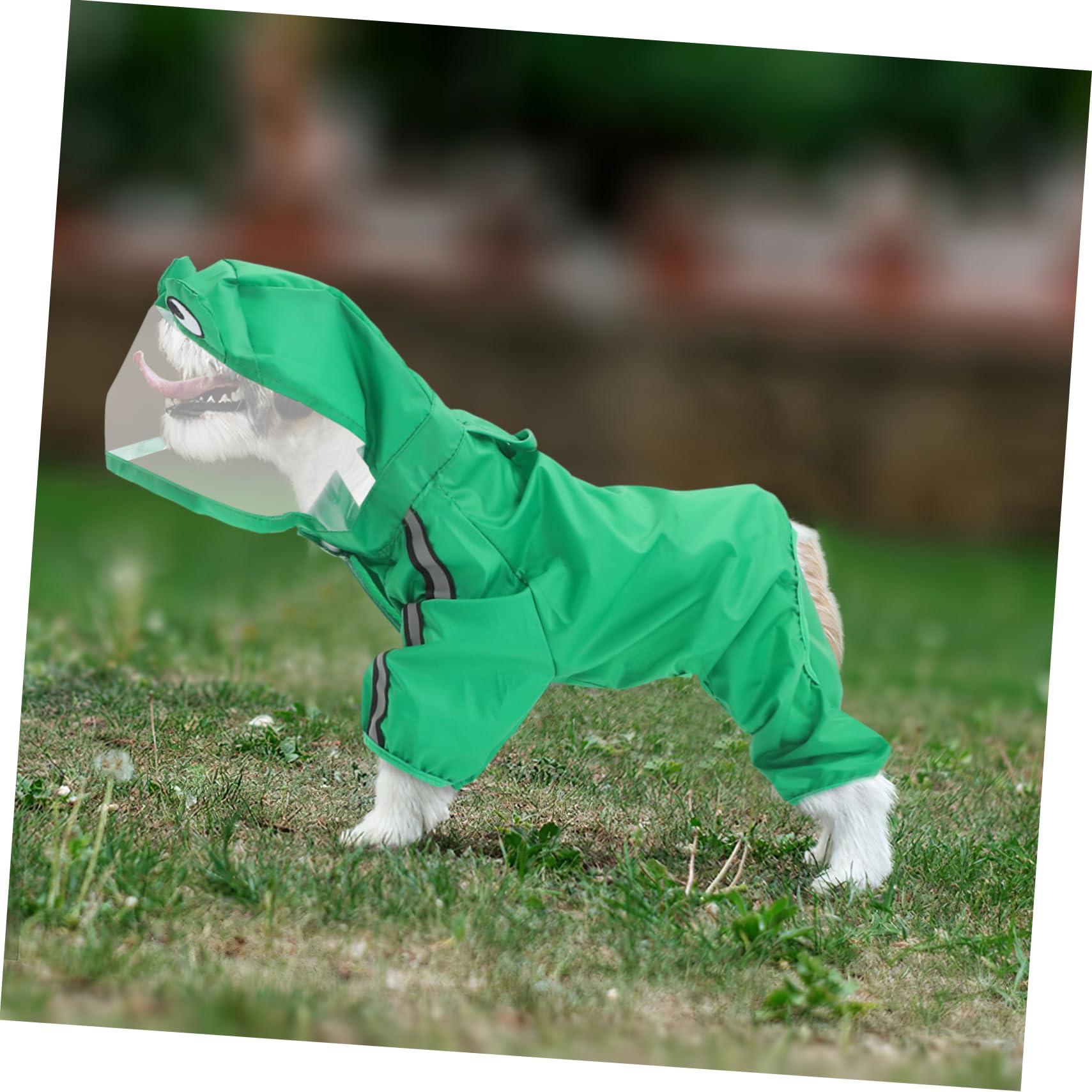 Happyyami Dog Rain Jacket for Medium Dogs Waterproof Pockets Green Frog Theme Comfortable for Rainy Days