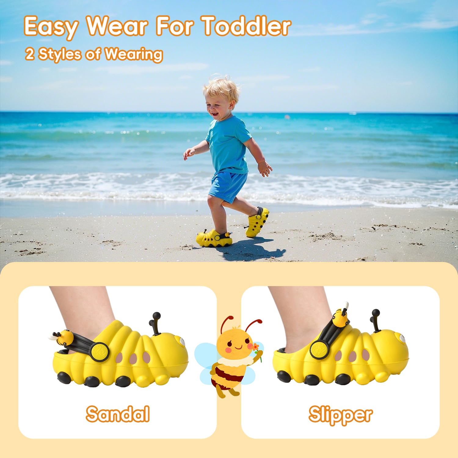 Baby Sandals Size 5 Toddler Boy Girl Flexible Soft Sole Non Slip Wide First Walking Shoes Casual Mesh Breathable Lightweight Slippers for Baby 1 Year 12-18 Months Outdoor Beach (Bee 130) 5T