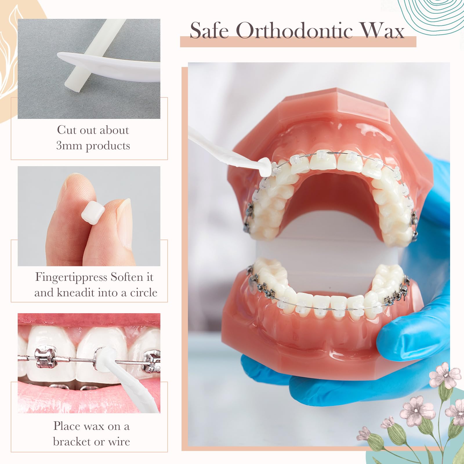 Paquete de 5 soportes de cera para dientes, cera dental con aplicador de cera, raspador de cera ortodóntica para usuarios de aparatos ortodónticos, aparatos orales, alineadores de 4