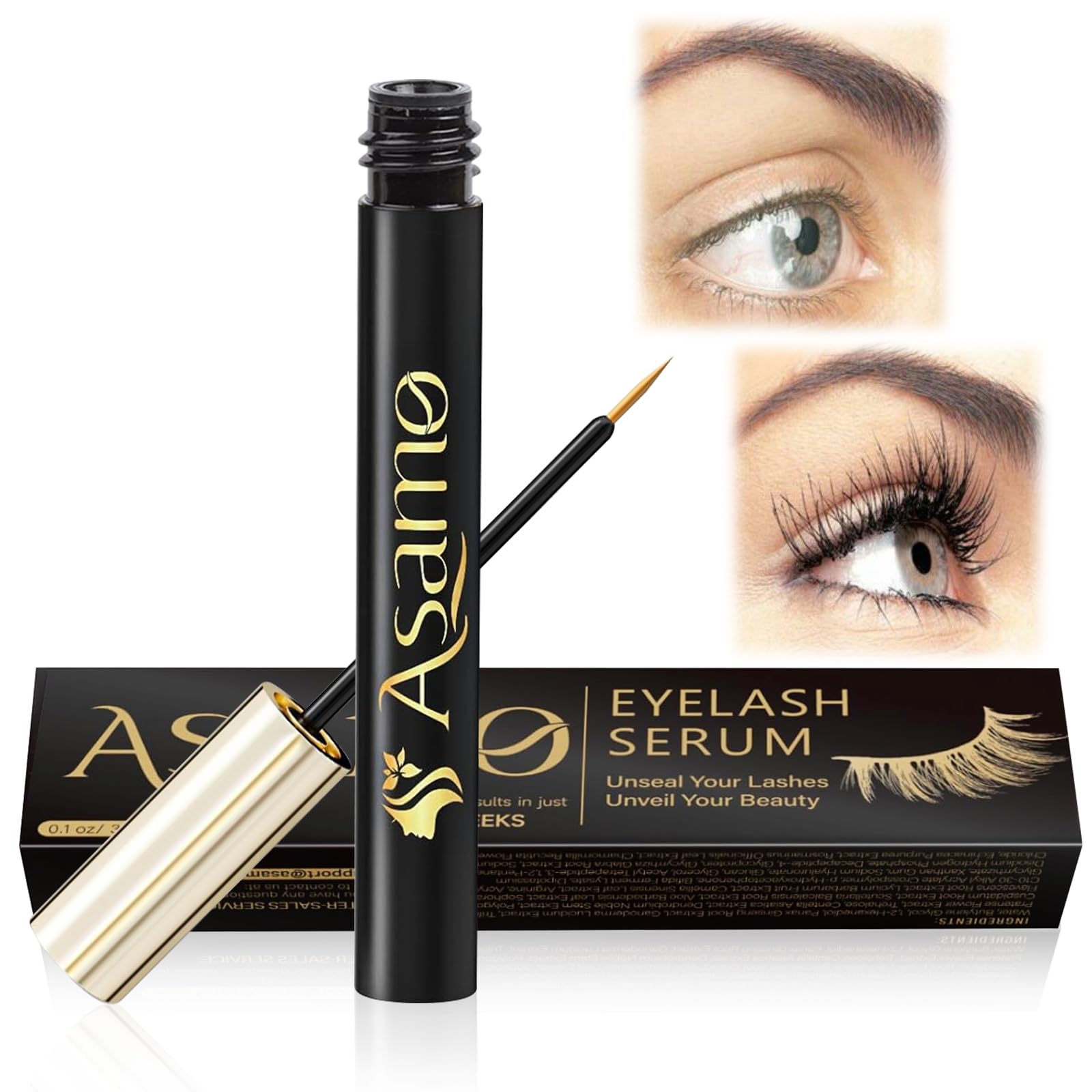 Eyelash Growth Serum – 15 Plant Extracts for Longer Lashes, Natural Beauty Enhancement,eye lash serum growth(Gilded-Black)
