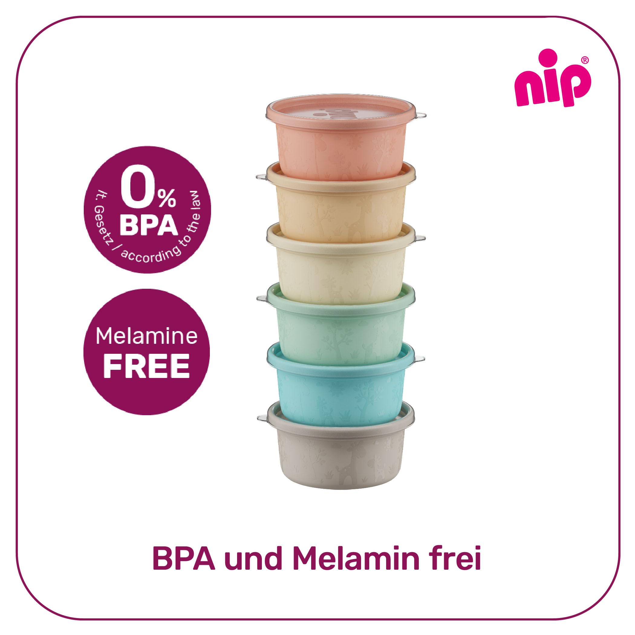 nip Snackbox for Toddlers and Babies with Cute Motif, BPA-Free, Made in Germany, 300 ml, Set of 6