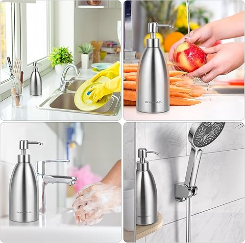 Miniatura 6 de BEAUTURAL Dispensador de jabón para encimera de acero inoxidable 304 de 15.2 onzas, botella de jabón líquido a prueba de óxido para cocina, baño y