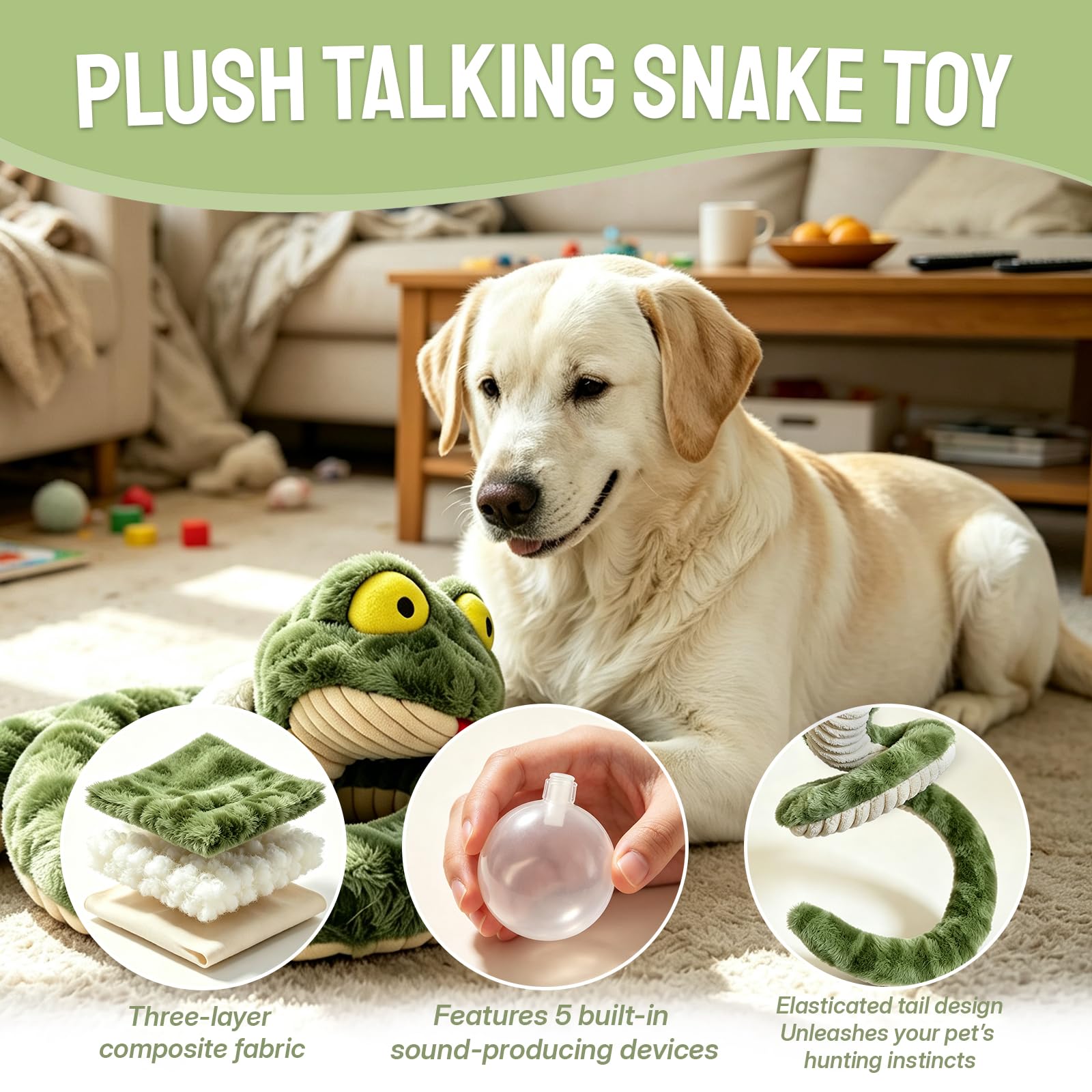 Giocattolo da masticare per cani in peluche, giocattolo interattivo elastico per cani di taglia media e grande, durevole, giocattolo gigante per cani da masticare, sollievo dalla noia (verde)