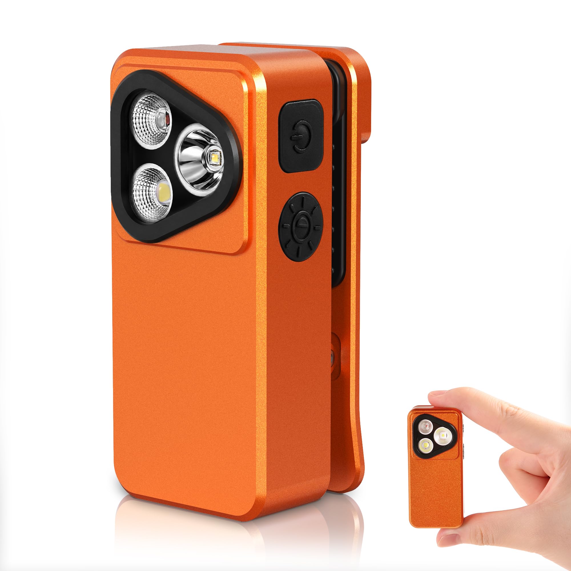 Coanto Torch Rechargeable, 350 Lumens Mini Torch, EDC Torch with Magnetic Clip, Pocket Torch with Spotlight, Floodlight & Colour Modes, IPX6 Water Resistant, for Walking, Power Cuts & Repairs, Orange