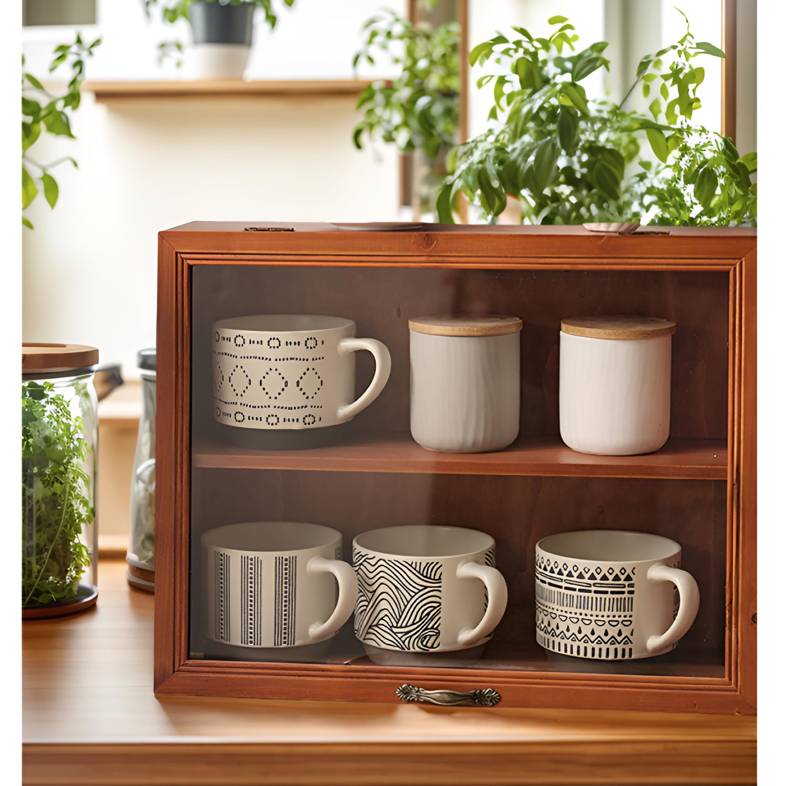 Amazon｜[Luvian]【ショー 棚】 コーヒーカップ 収納 木製 レトロ 蓋