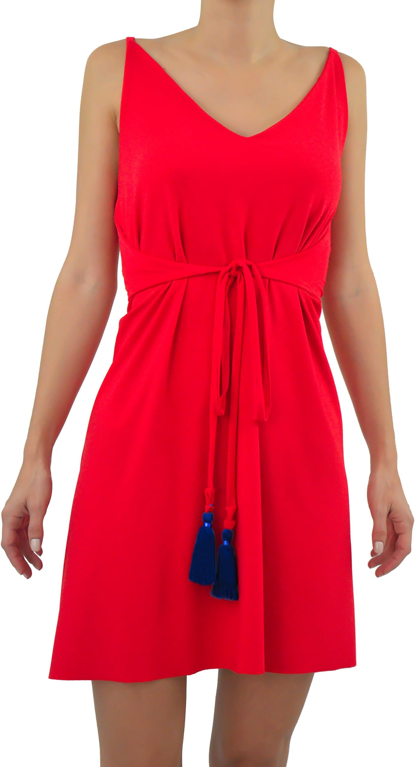 PERINOLA Women Casual Swing Short Sleeveless Dress with Tassels for Party | Cocktail | Bridesmaid Red