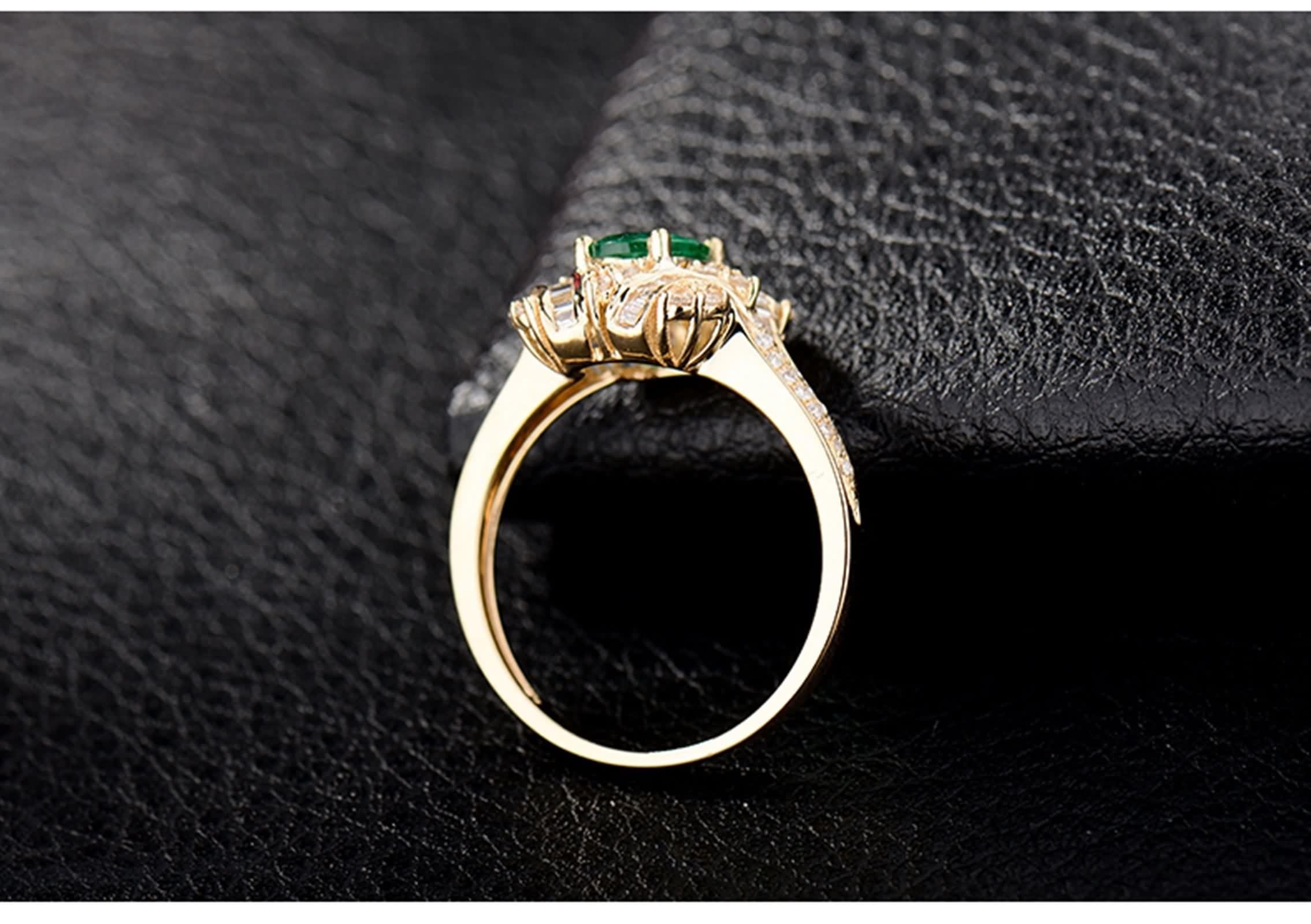 Anillos de oro amarillo de 18 quilates, anillos de esmeralda, oro verde ovalado, para mujer, alianza de boda, compromiso, joyería auténtica 750