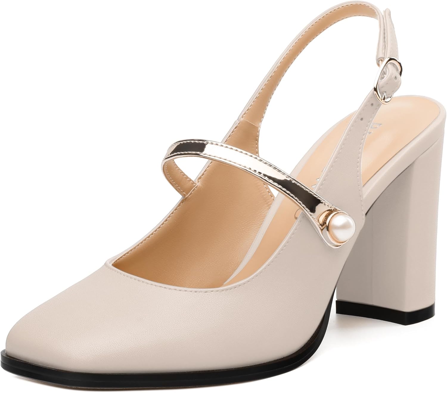 Women's Pumps, Closed Toe High Heel Slingbacks, Solid Faux Leather Fashion Slip On Mary Jane Shoes for Daily Working Party