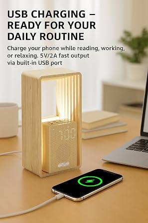 Bedside Lamp with USB Charging Port & Clock, Dual Alarm with Soft Wake-UP Light & Snooze - 9 Sleep Sounds Night Light, Timer & Dimmable Display Nightstand Lights for Bedroom, Deco, Ideal Gifts [Energy Class E]