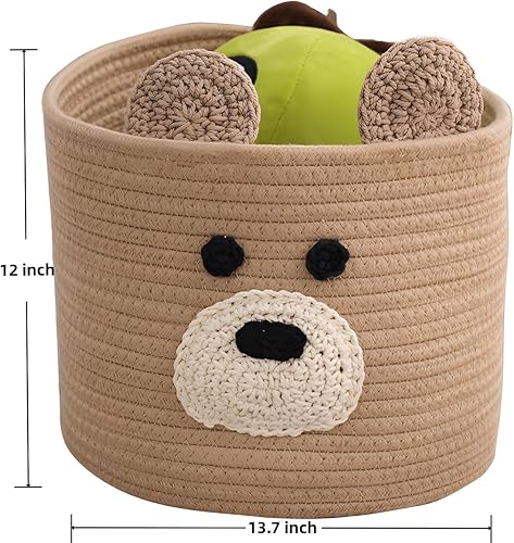 Miniatura 2 de Cesta de lavandería con diseño de oso para lavandería, cesta decorativa para sala de estar, cesta de almacenamiento tejida para juguetes, almohadas,