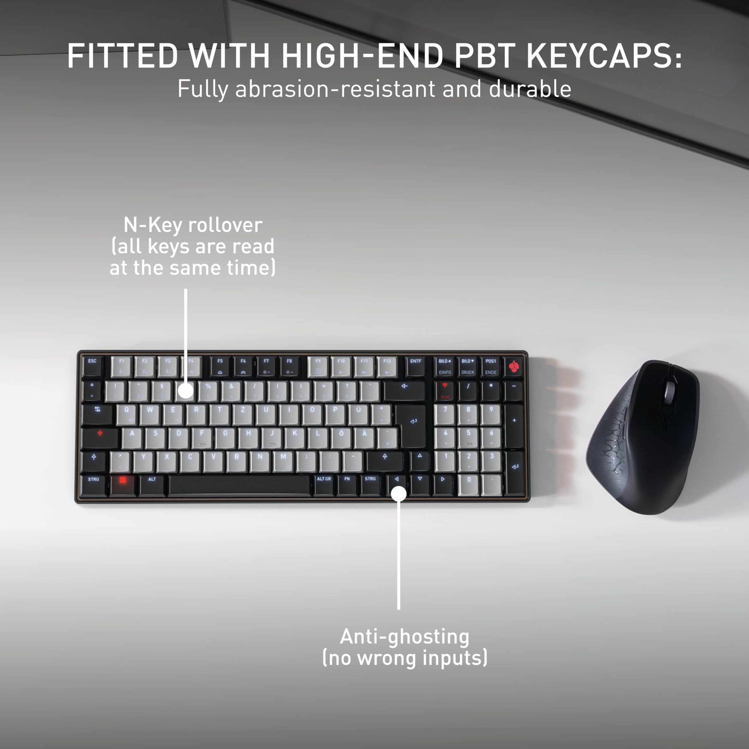 CHERRY KW 550 MX LP, Niskoprofilowa Klawiatura Mechaniczna W Formacie 96%, Układ Niemiecki (QWERTZ), Funkcja Multi-Device, Przełączniki MX LP 2.0 IVORY, Czarny