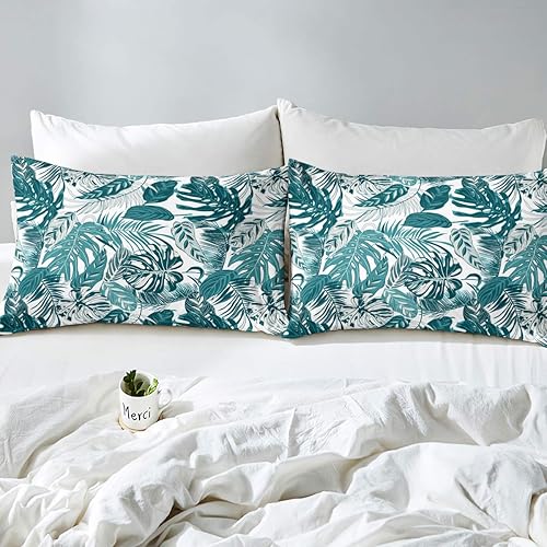 Miniatura 3 de Erosebridal Sábana bajera ajustable de hoja de palmera, tamaño Queen para niños, adolescentes y adultos, juego de sábanas de plantas verdes
