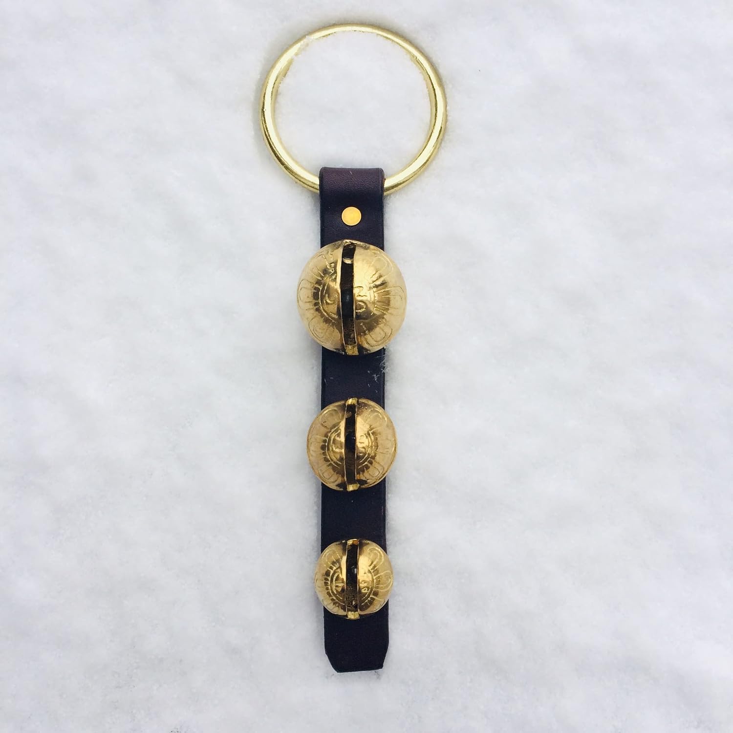 Boxwood and Mum Handmade Sleigh Bells for Door Handle, Christmas Bells Door Knocker, Jingle Bells Door Hanger, Christmas Decorations Door Bell, Amish Made in USA (4 Brass Bell Door Decorations)
