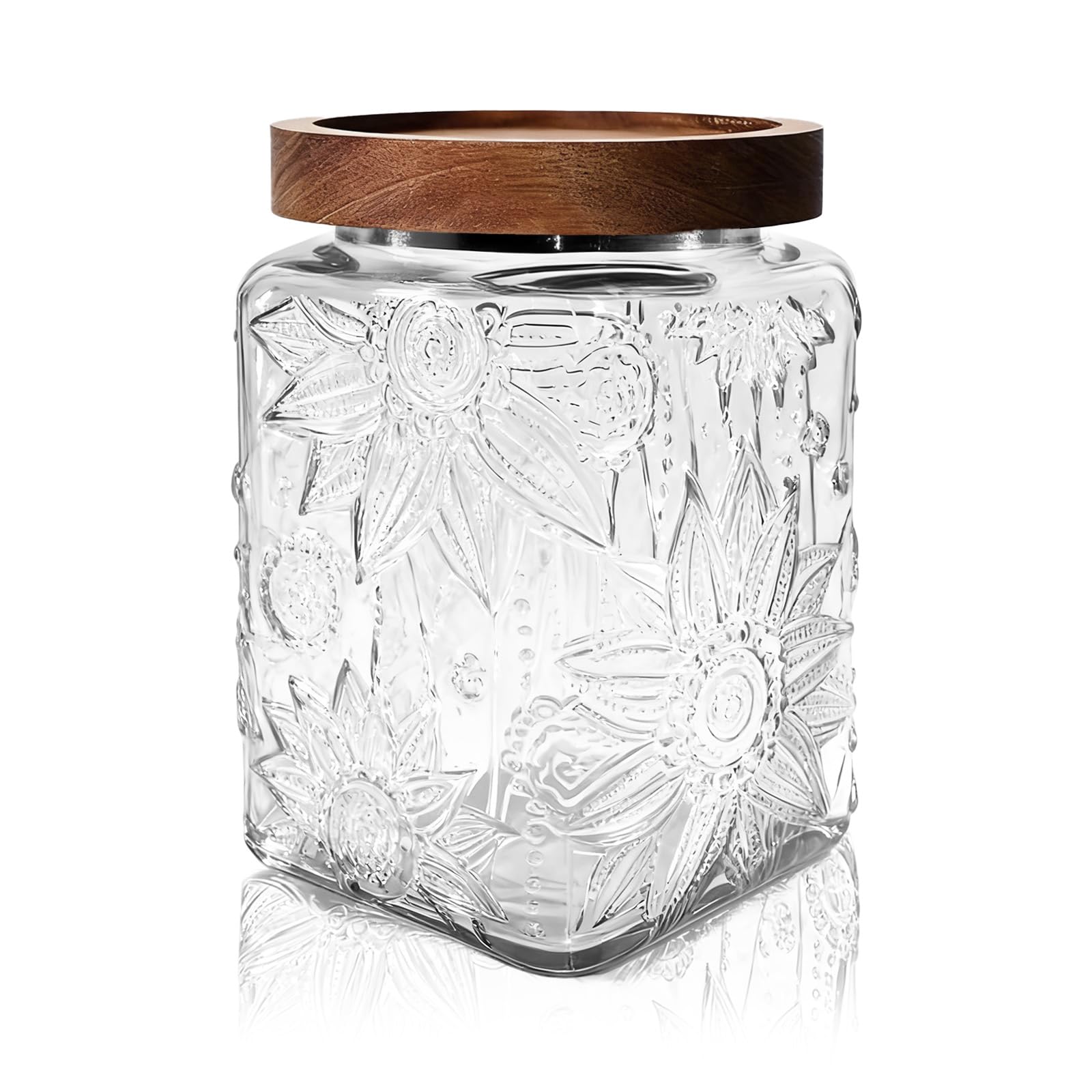 Glass Storage Jars with Airtight Lid - 750 ML Small Square Vintage Kitchen Canister, Decorative Wide Mouth Containers for Biscuit, Cookies, Tea Bag, Coffee Bean, Snack, Sugar, Sweet, Oat, Sunflower