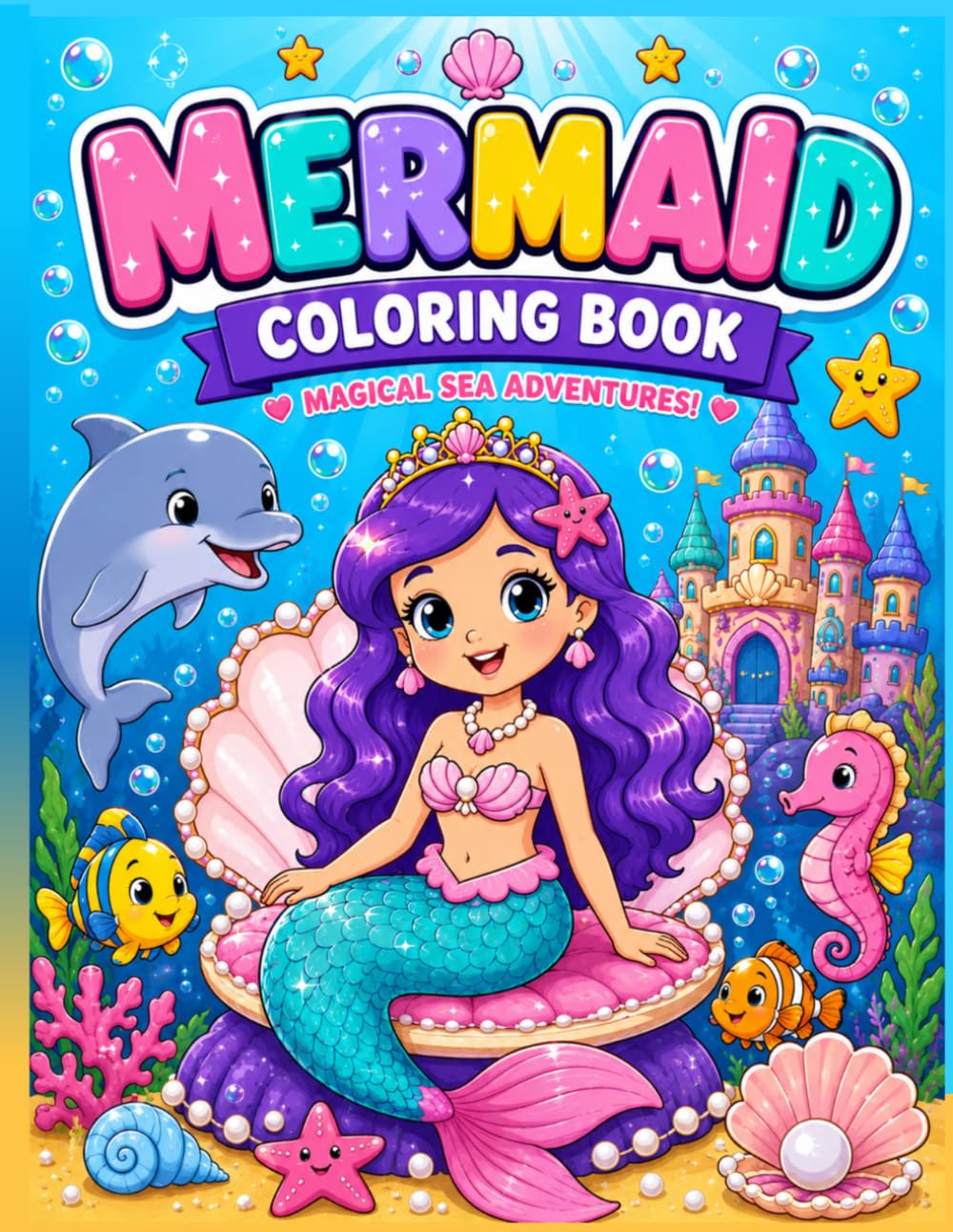 Mermaid Coloring Book for Kids Ages 4-8: 30 Adorable Mermaid Princesses, Magical Sea Creatures, Underwater Castles, Treasures, and Ocean Adventures to Color (Young Artists Series)