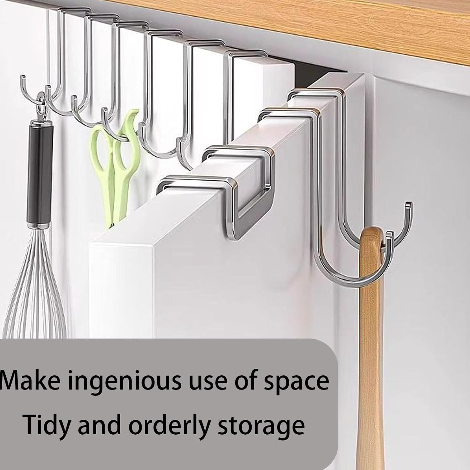 (5PCS) Doors with Hooks at the Back not exceeding 1 inch in Thickness. Stainless Steel Hooks do not Require Installation and can be Used for wardrobes/bedrooms/Storage Rooms/Doors (Silver)