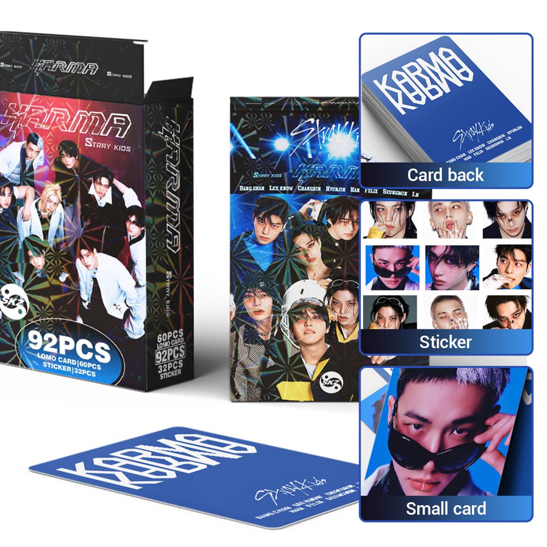 Kpop Photocards Stray Kids, 60 unidades Karma Stray Kids Lomo Tarjetas 32 Unidades SK Pegatinas, SKZ Nuevas Tarjetas de Álbum para Fans (KARMA-C)
