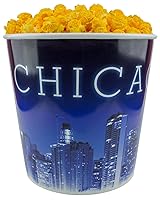 Vista 2 de Signature Popcorn - Cubo de plástico reutilizable gourmet de 1 galón Blue Chicago Skyline - Palomitas de maíz de queso cheddar - Regalo