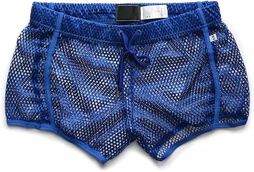 Mens Boxer Brief Breathable Hot Mesh Underwear Sexy Lingerie Low Rise Trunk Short See-Through Fishnets UnderpantsM, Blue