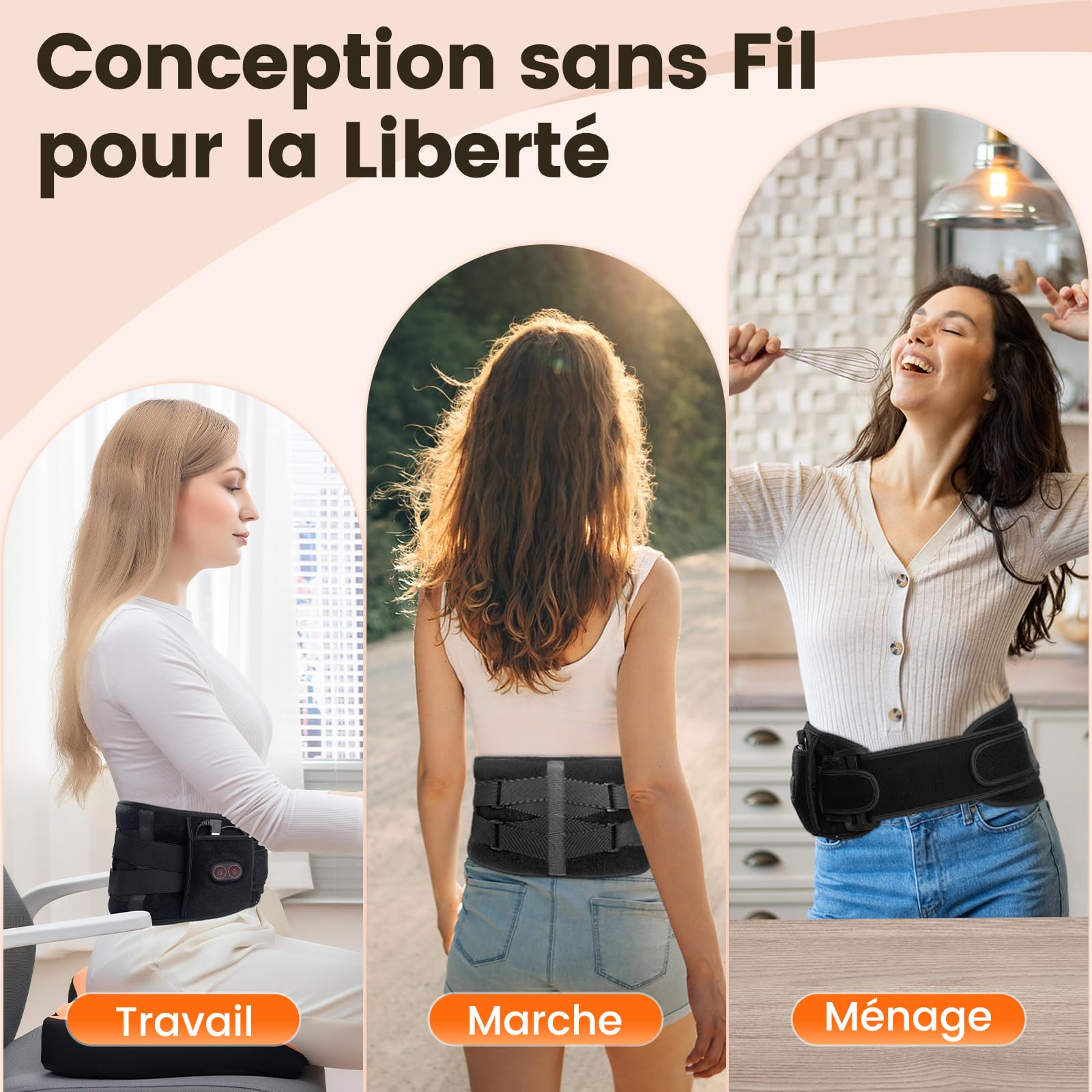 AROMA SEASON Ceintures chauffantes, massage par vibrations alimenté par batterie, coussins chauffants pour le dos avec dispositif de massage et arrêt automatique, chauffe-dos sans fil