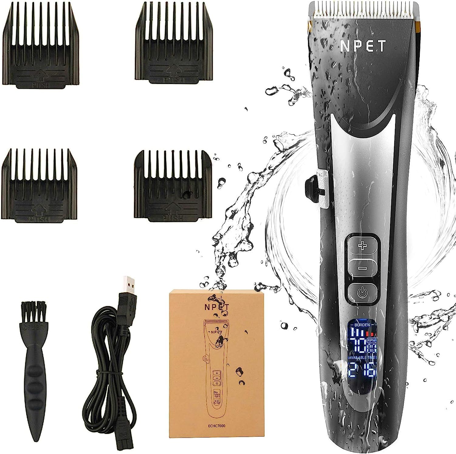 Baardtrimmer tondeuse voor mannen, draadloze oplaadbare tondeuse met LCD-scherm voor mannen, verstelbaar keramisch mes, meerdere lengte-instellingen, 0,8-2 mm