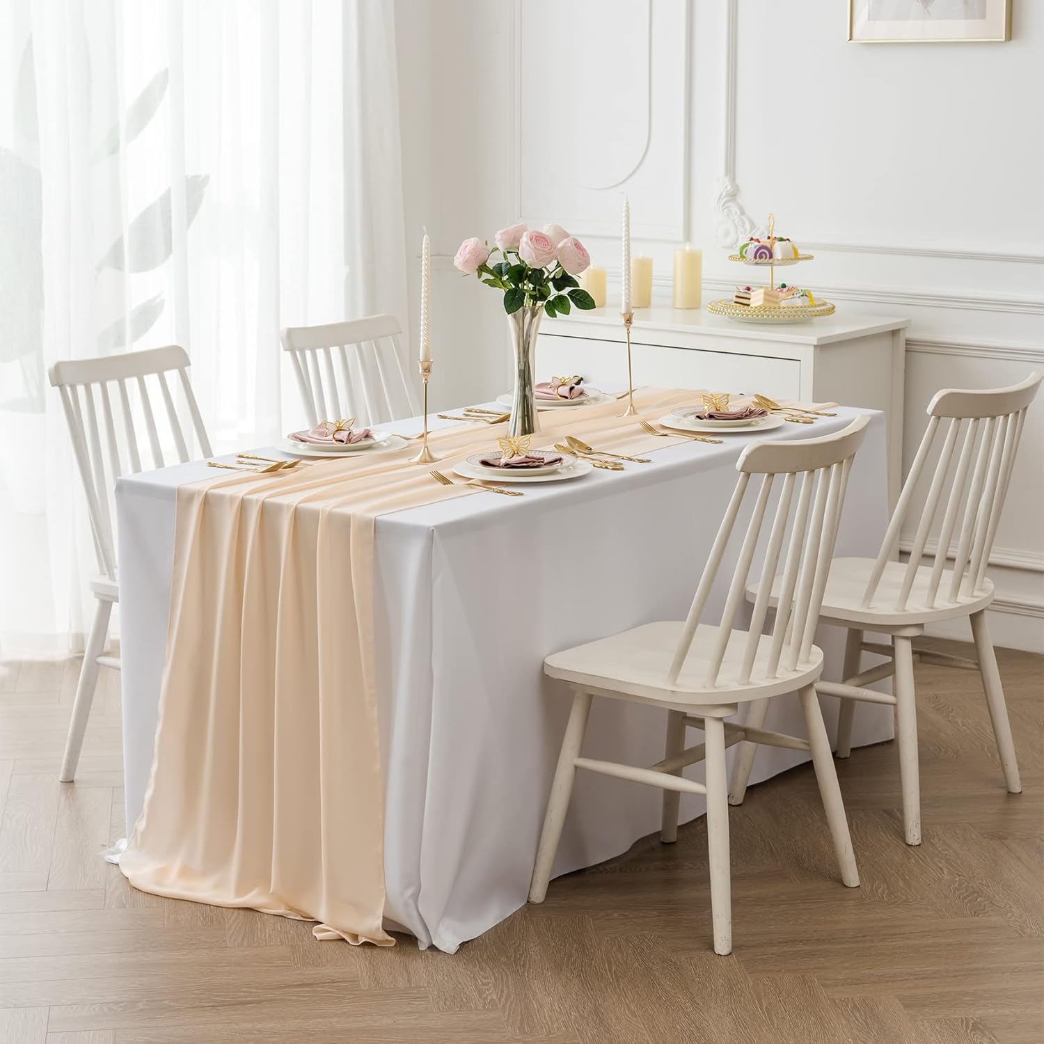 12Pack 9ft Chiffon Table Runner 14x108 Inch Sheer Romantic Table Runner for Wedding Birthday Party Bridal Shower Outdoor Decoration-Peach