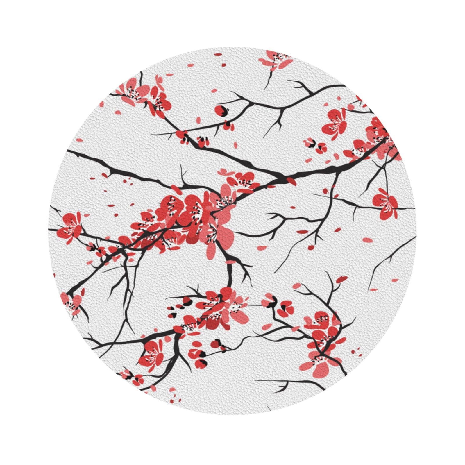 delicate cherry blossoms PU Leather Coasters Set of 6 Round Drink Coasters
