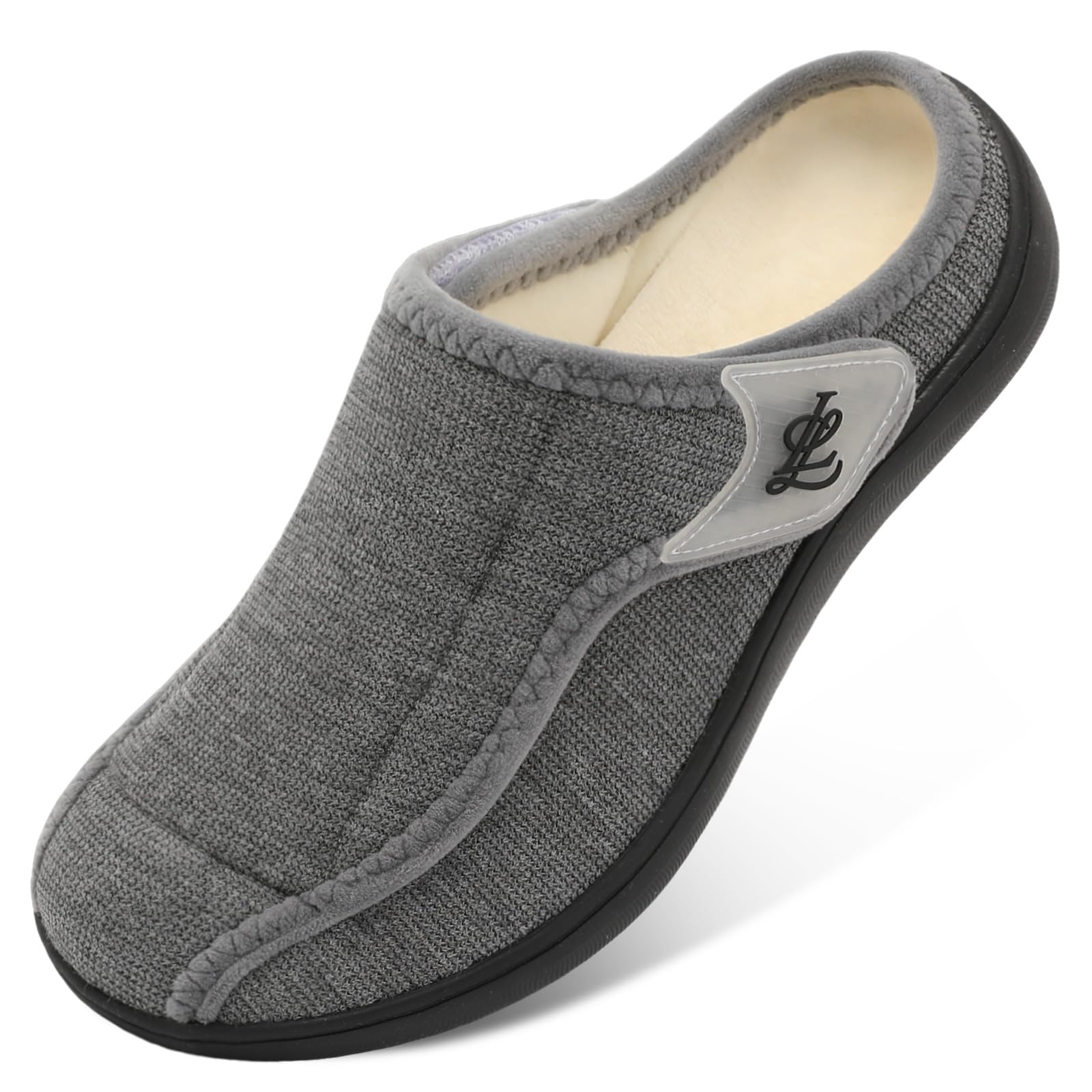 LeIsfIt Mens Slippers Wide Diabetic House Slippers Adjustable Slip On Warm Bedroom House Shoes for Edema Swollen Feet