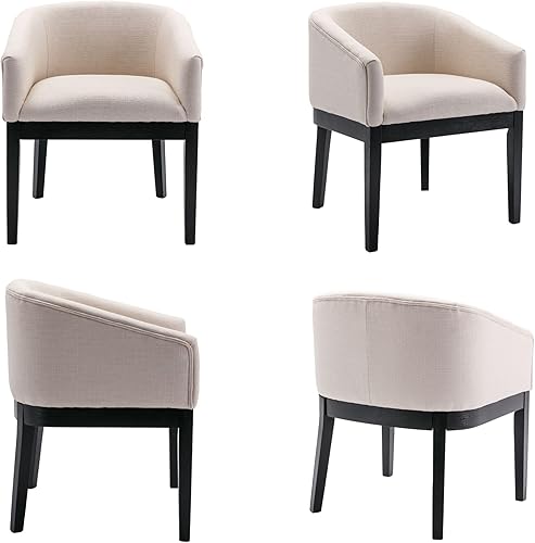 Miniatura 6 de Washon - Juego de 2 sillas de comedor tapizadas con brazos, sillas de comedor de tela de lino de granja con patas de madera negra, sillas de brazo