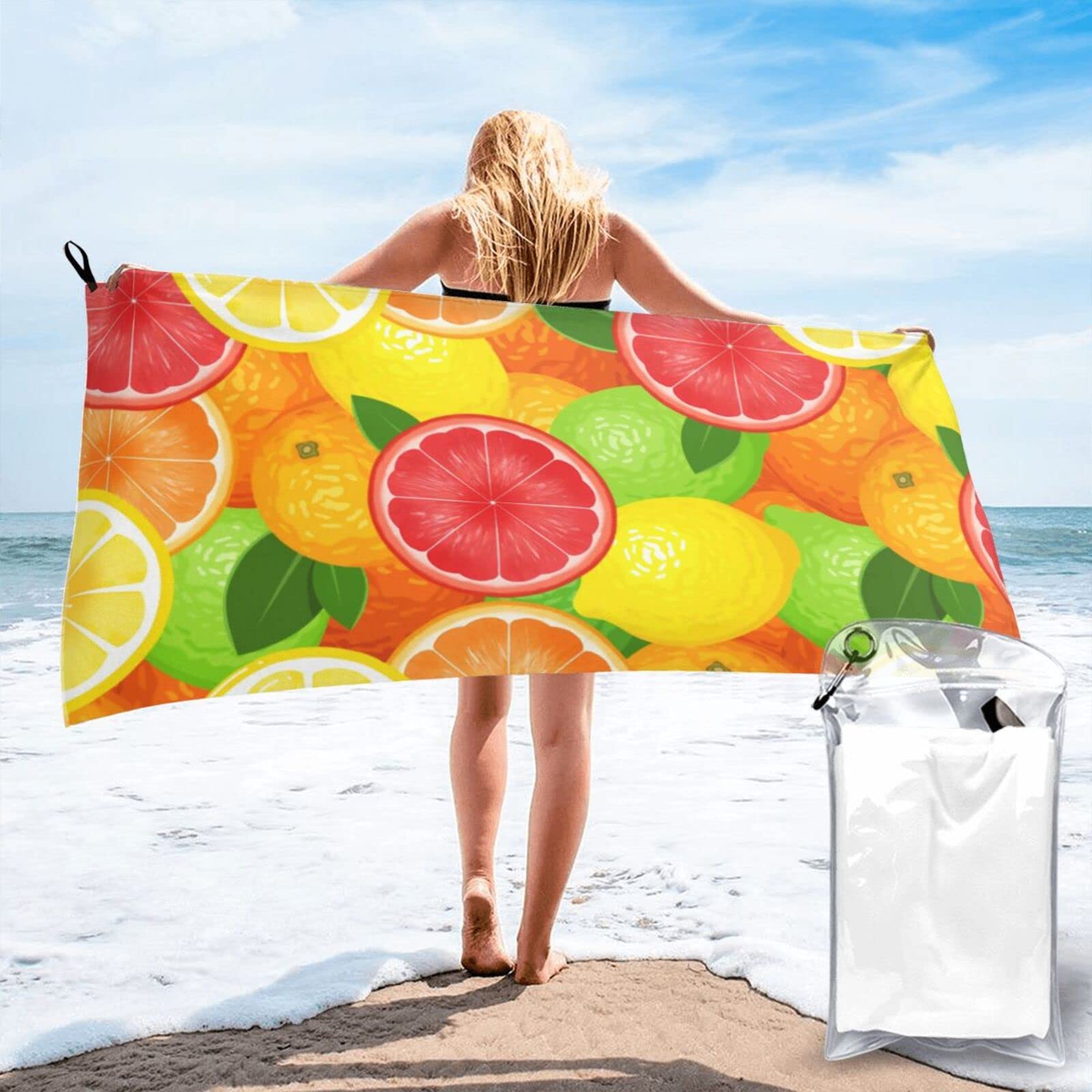 Lawenp Colorful Lemons Microfiber Beach Towel Adults Large Quick Drying Bath Towel Travel Towels with Pouch 27.5"x55"