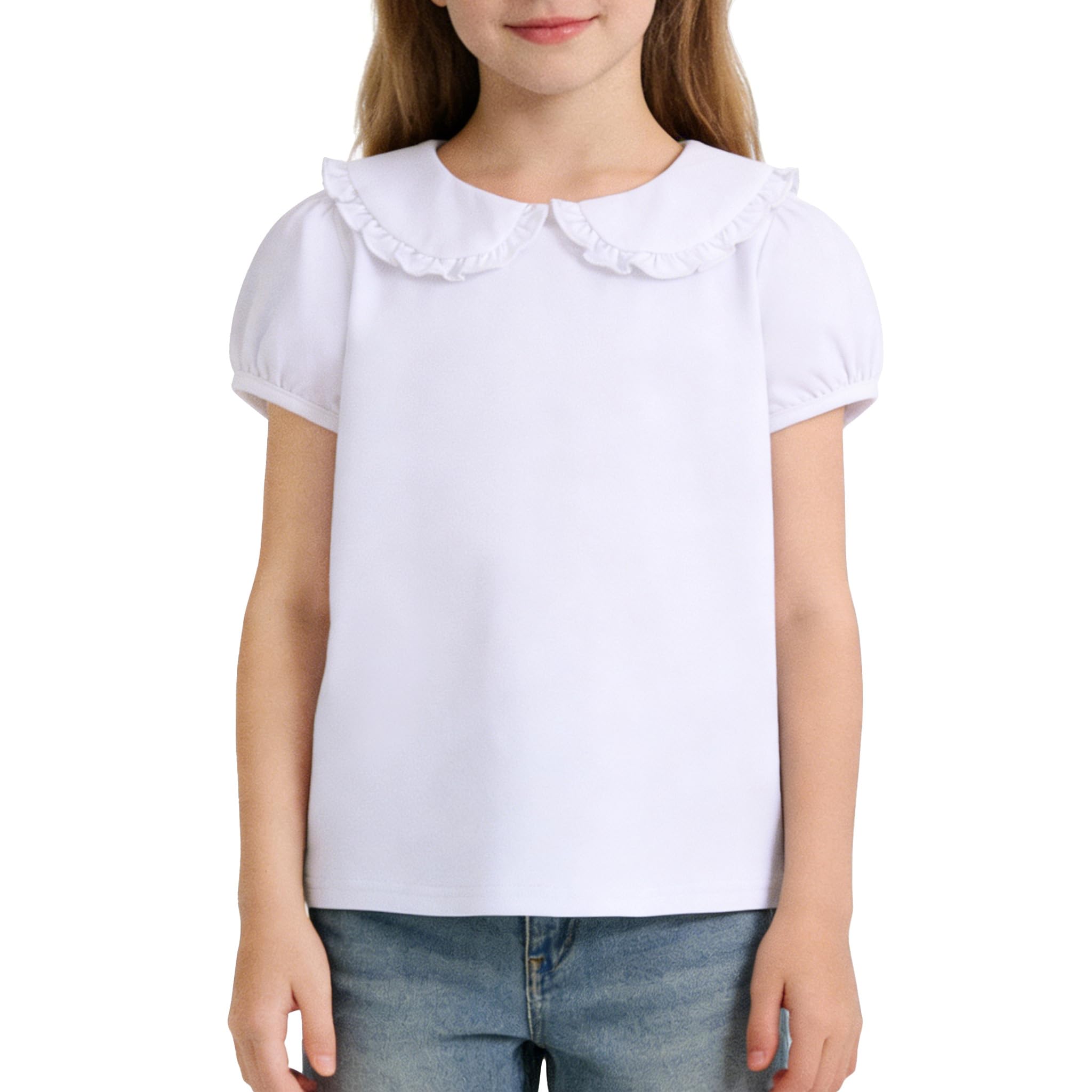 Magic Park 12M-14Y Toddler Short Sleeve T-Shirt Girls Ruffle Blouse Kids Solid Color Tee Casual Tops Holiday Clothes