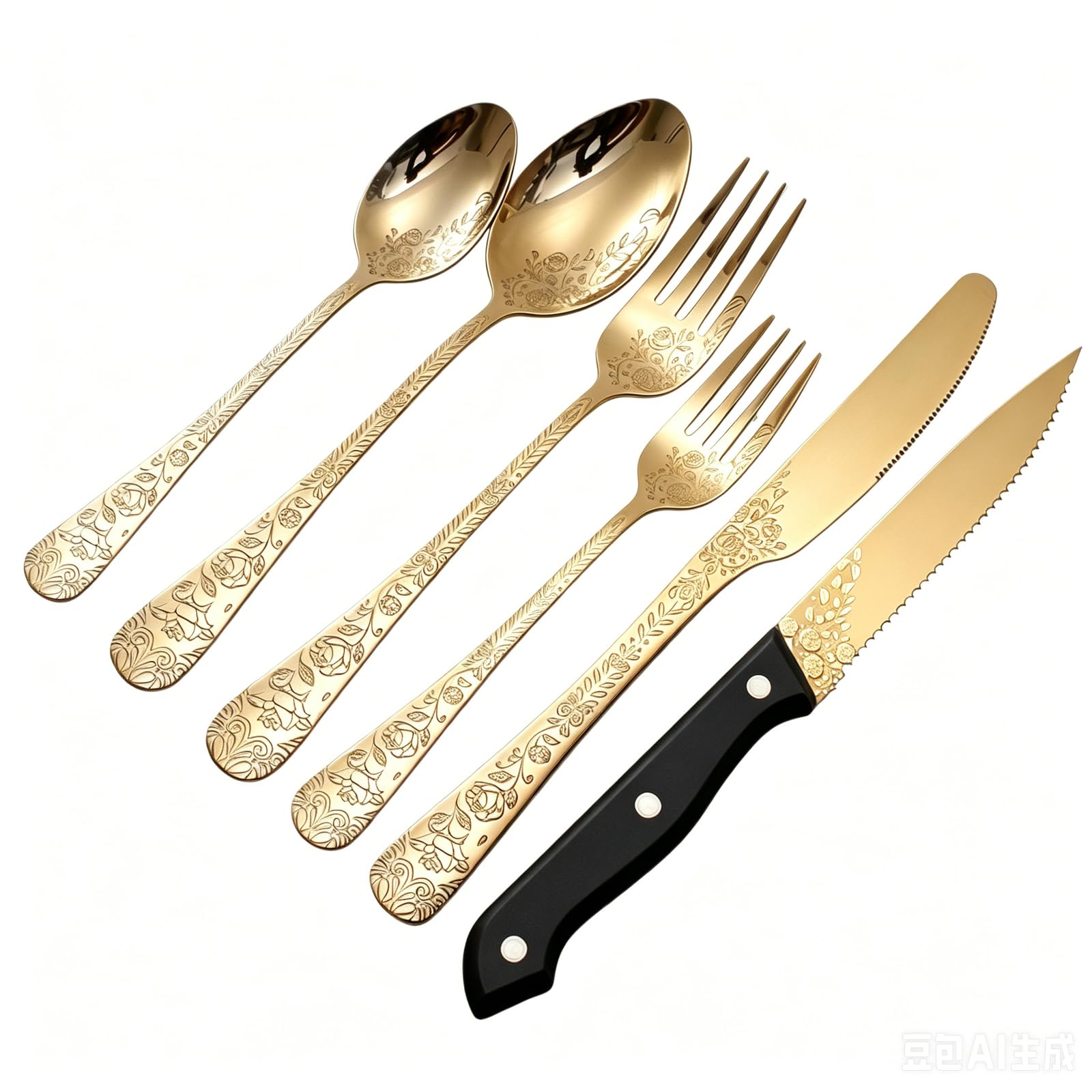Ménagère 48 pièces gravée style vintage, le cadeau de mariage idéal pour table de 8 personnes