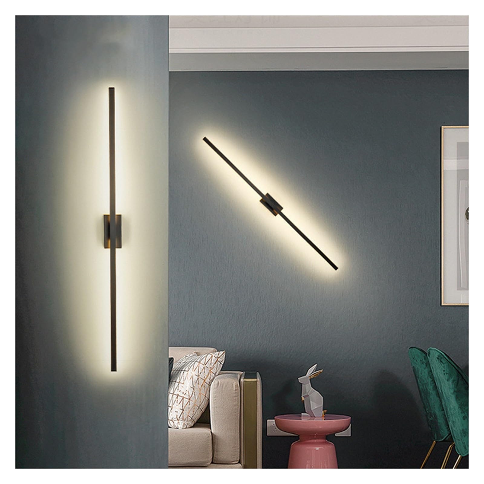 Lámpara de pared LED tubo lineal Simple moderna, fondo arriba hacia abajo, luz opuesta, lámpara for mesita noche, vestíbulo, pasillo, apliques oro negro Luces Brillantes(Nature White,BLACK_L100CM 14W)