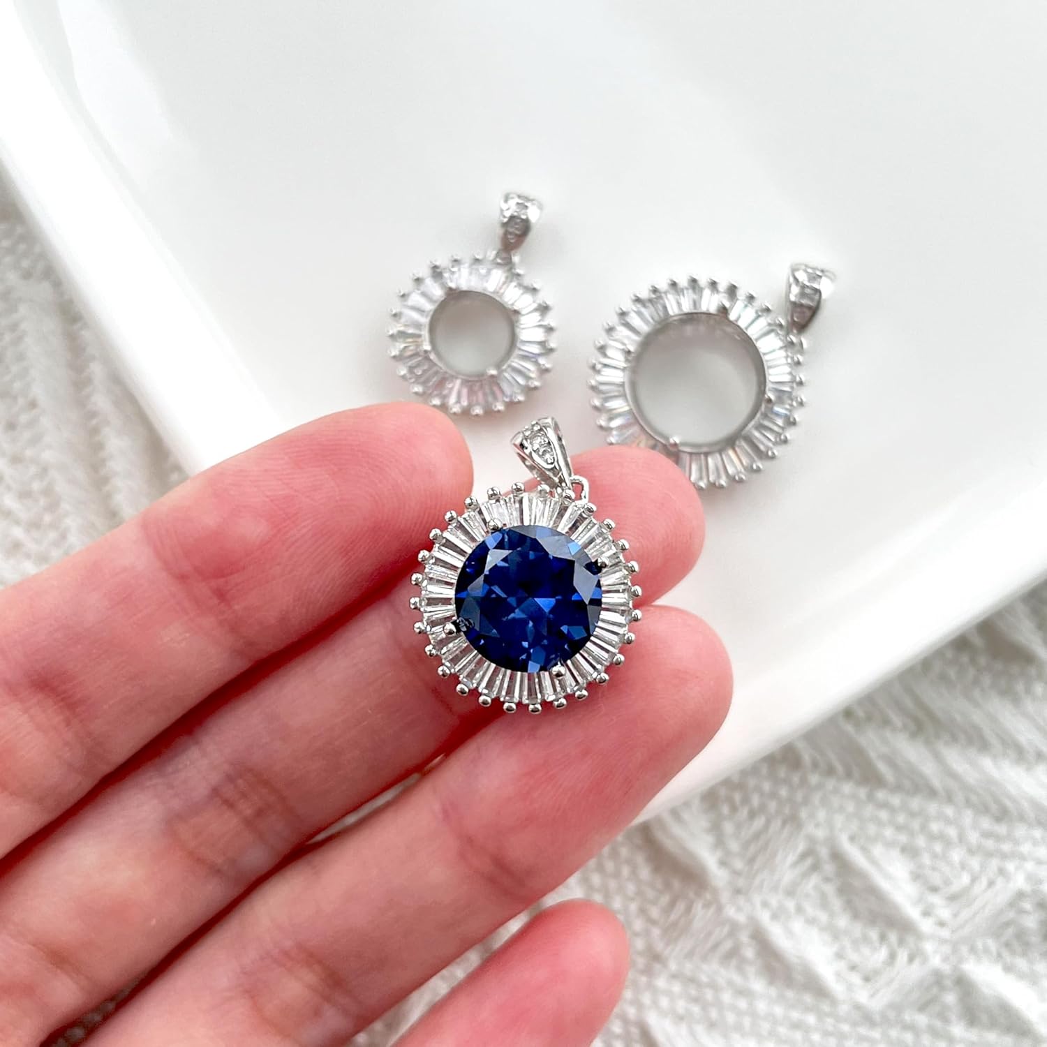 925 Sterling Silver Pendant Blank Prong Settings 4 Claws Jewelry Base Mounting for 8/10/12mm Round Cut Faceted Gemstones Moissanite Ruby Sapphire DIY Handmade Necklace